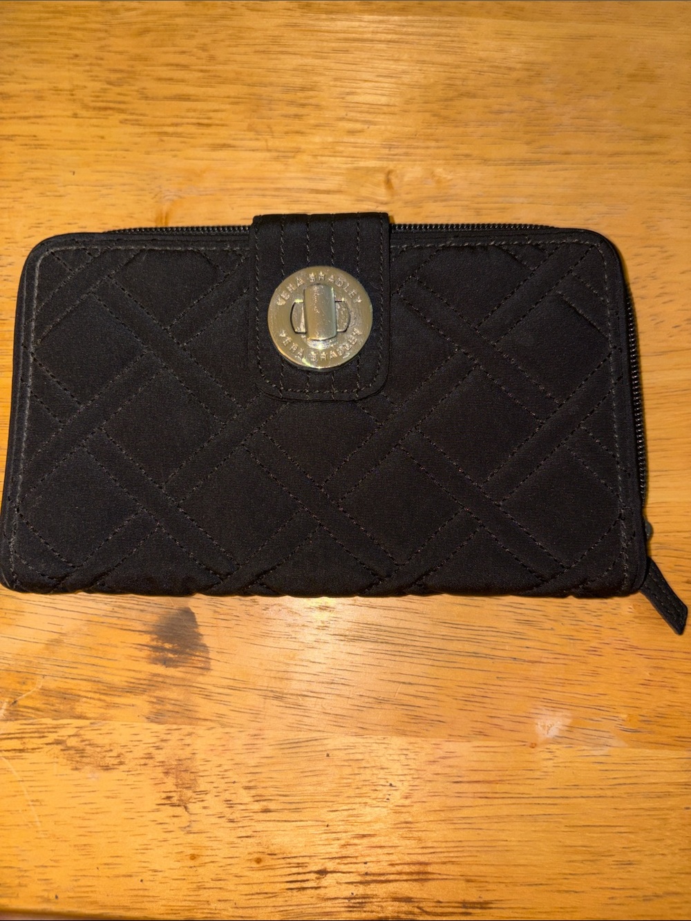 Vera Bradley Black Quilted Zip-Around Wallet with Turn-Lock